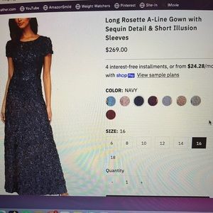 Alex Evenings, Long Rosette, Navy blue dress with sequin detail and short sleeve